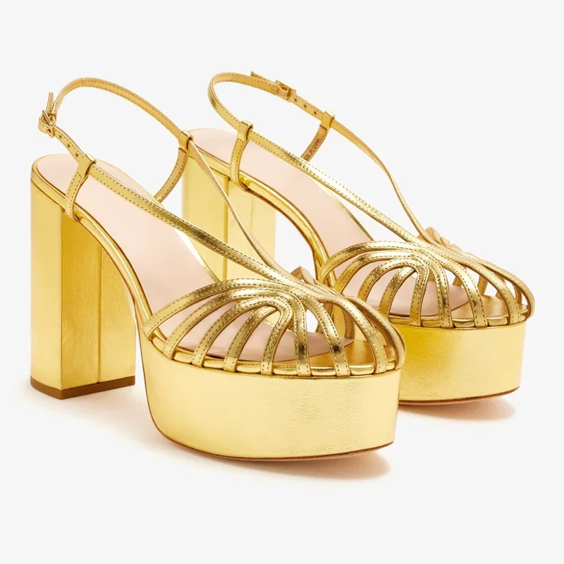 Platform Narrow Band Leather Pumps Sexy Round Toe Square Heel Customized Slingback Buckle Betl New Arrivals Fashion Women Shoes