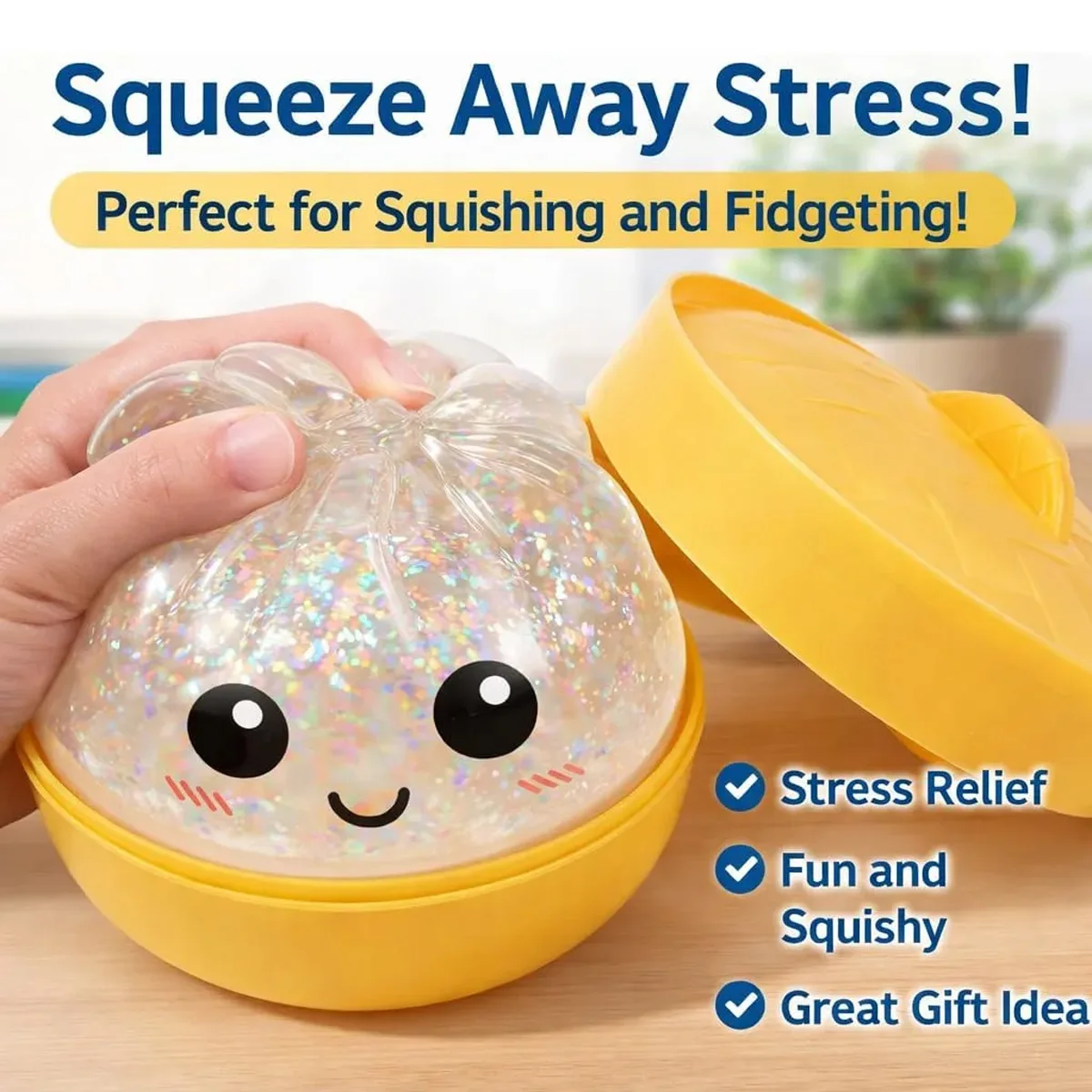 1Pc Glitter Dumpling Simulation Glitter Dumpling Squishy Box Dumplings Squishy Anxiety Relief Soft Squeeze Decompression Dough