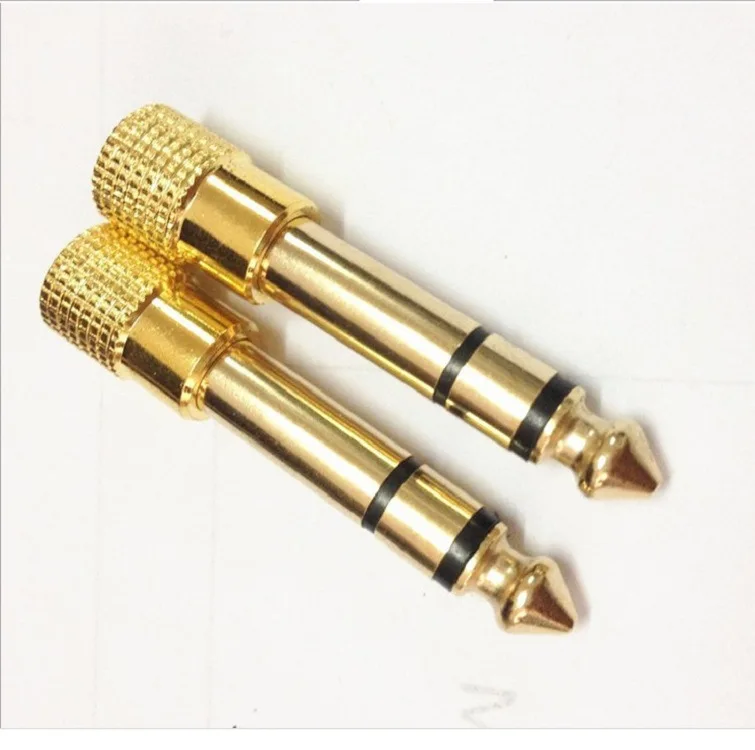 Adaptador de áudio dourado com conector MIC, canal duplo, conector de microfone, 3,5mm, 6,5