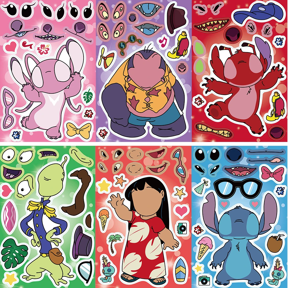 8 pezzi Disney Lilo e Stitch adesivi assemblaggio adesivo simpatico cartone animato per laptop bagagli skateboard graffiti decalcomanie divertente giocattolo classico