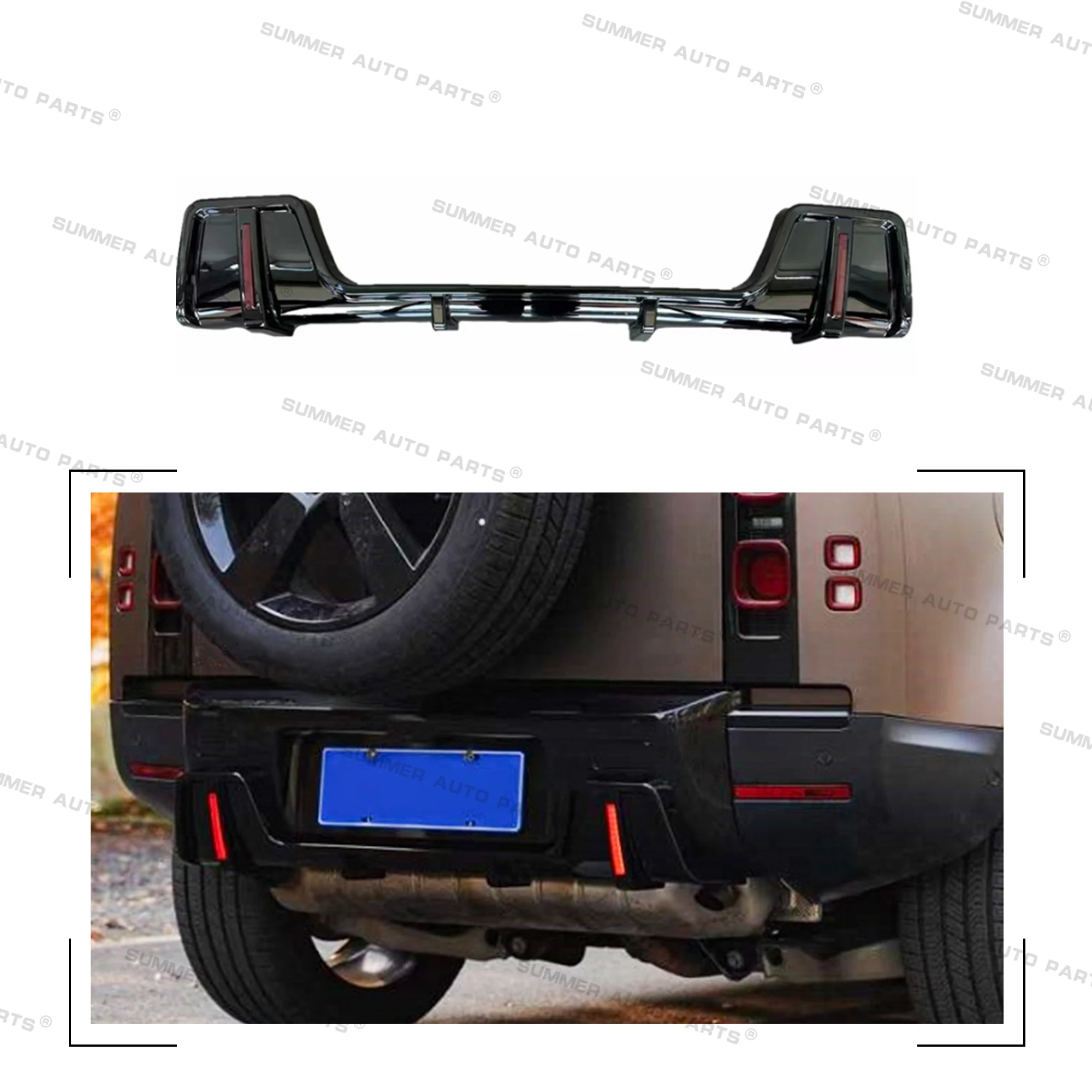 Automotive Parts Abs Rear Bumper Lip Spoiler Diffuser  With Led Light For Landrover Defender Accessories