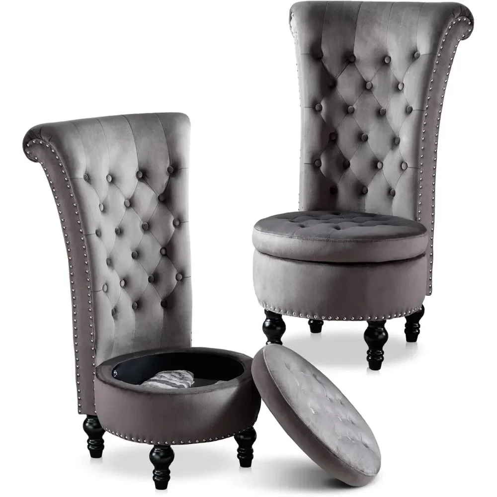 

Living Room Chair, 2 PCS Queen of Throne Chairs W/Nailhead Trim, Royal Retro Accent Chair W/Storage Space