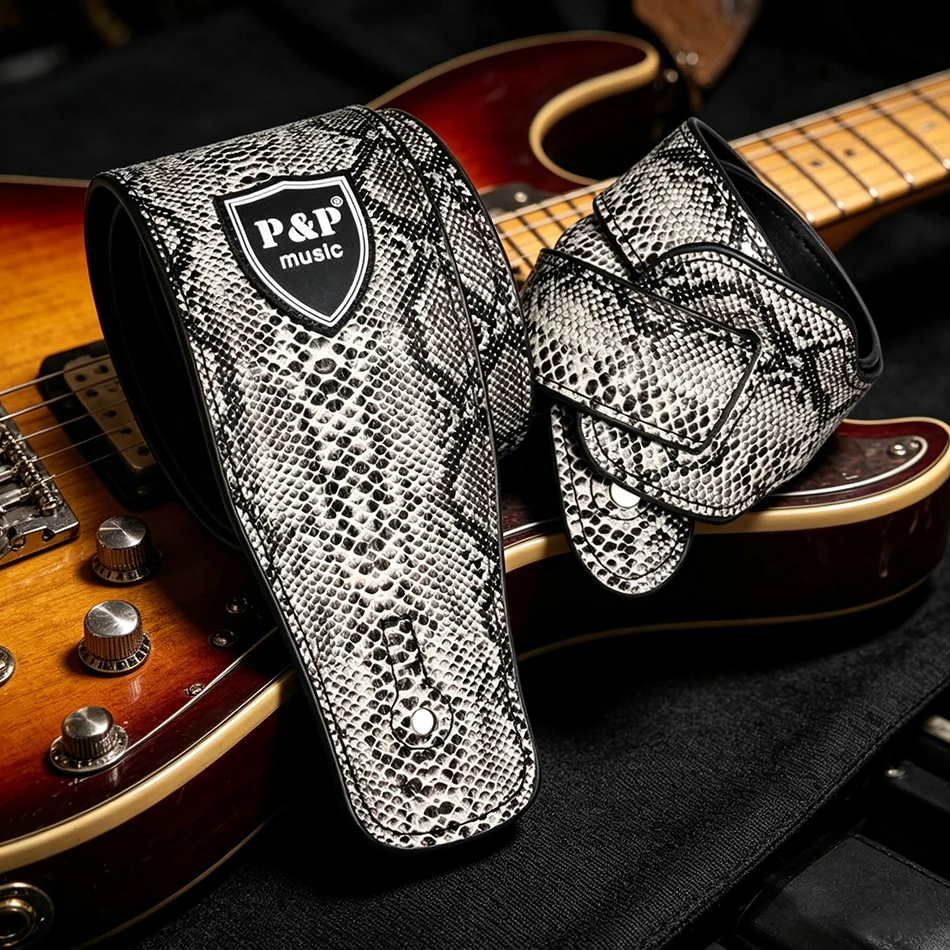 Diseño de piel de serpiente PU correa de guitarra de cuero de imitación para guitarra eléctrica guitarra acústica guitarra popular correa de bajo