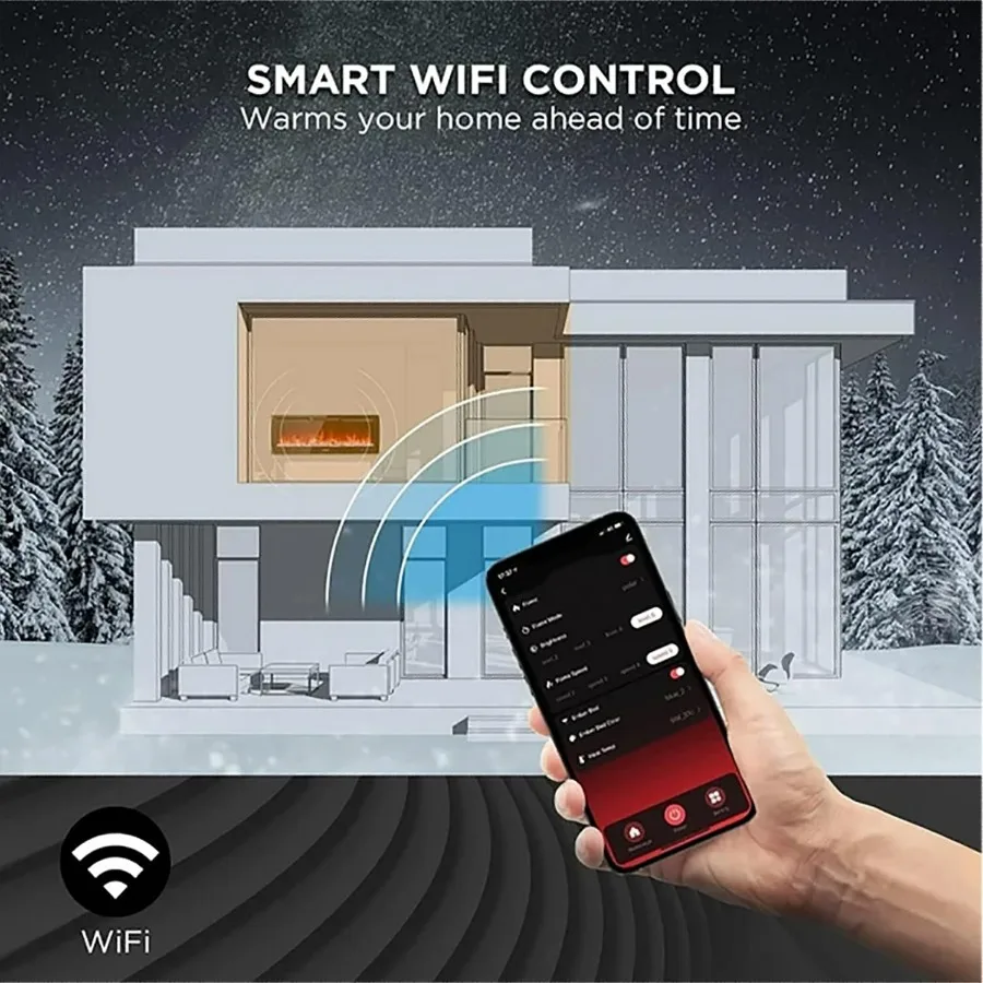 60 Inch Wall Mount or In Wall Recessed Electric Fireplace with Remote Control and Alexa/WiFi Connectivity 13+12 Realistic Ember