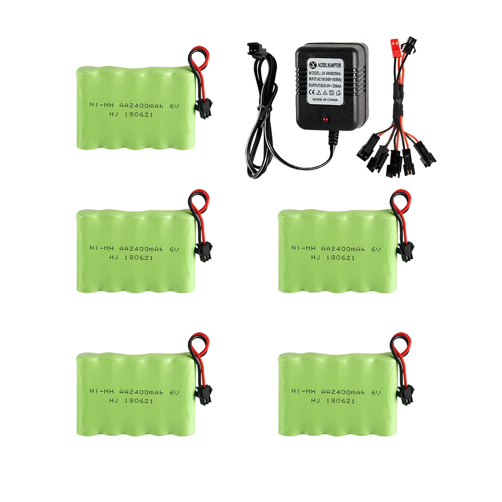 1-5 pces 6.0v 2400mah bateria ni-mh com carregador para brinquedos rc carros caminhões armas de tanque brinquedos rc recarregável 6.0v 2400mah bateria ni-mh