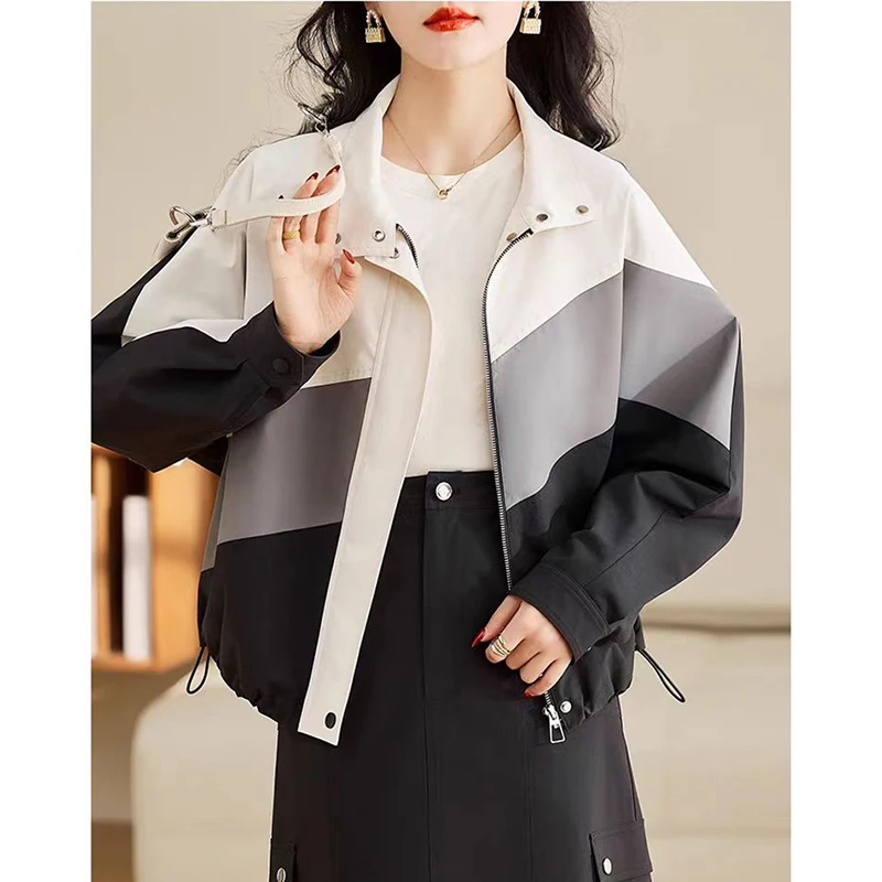 2025 Fashion Short Ladies Stormtrooper Coat Korean Splicing Together Women Outwear Spring Autumn New Loose Fitting Female Jacket