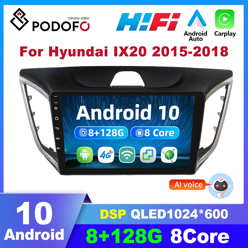 Podofo Android Car Radio For Hyundai Creta IX25 2015-2018 Carplay Multimedia Video Player GPS Navigation Stereo 2 Din Autoradio