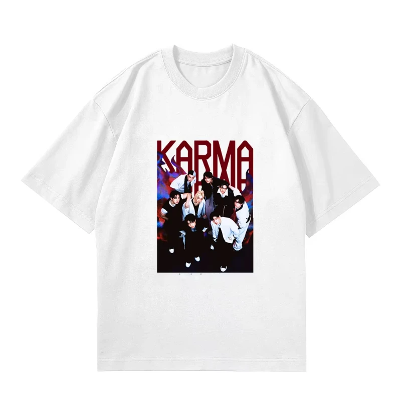 

KPOP Idol Stay KARMA Merch Album Shirts FELIX BANGCHAN HYUNJIN HAN Streetwear Loose Clothes Tshirt Short Sleeve Tops T-shirt