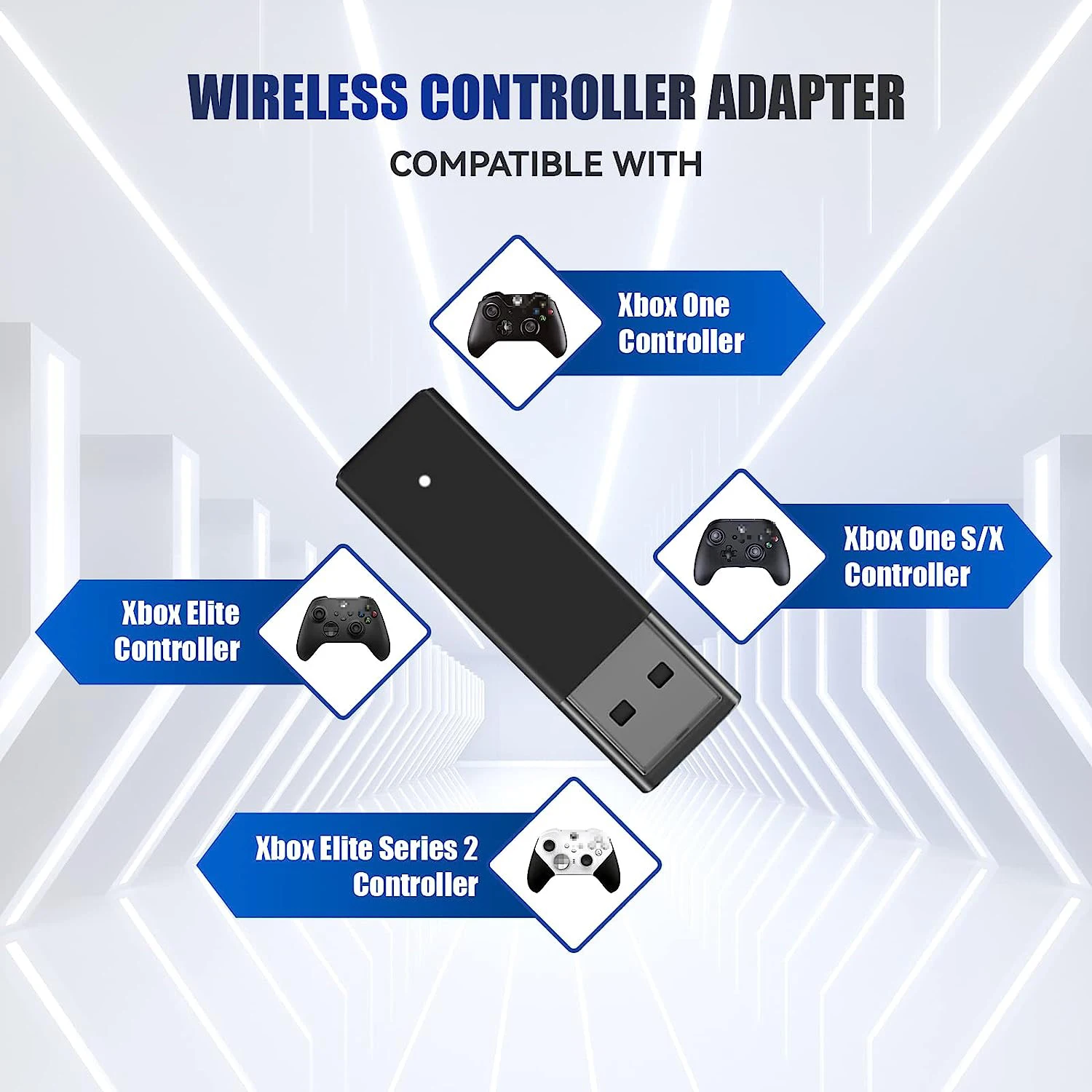 ONE S Wireless Adapter Compatible with Xbox One /S/X/Elite/ Controller for Windows 10/8/7,Simultaneous Connection of 8 Handles