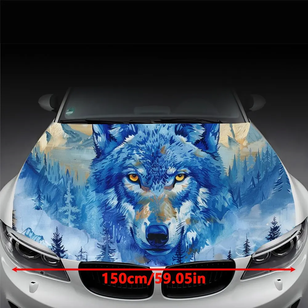 Mountain Wolf Print Car Hood Decal Sticker, Durable Car Vinyl Wraps Suitable for Most Vehicles, Car Engine Hood Protective Film