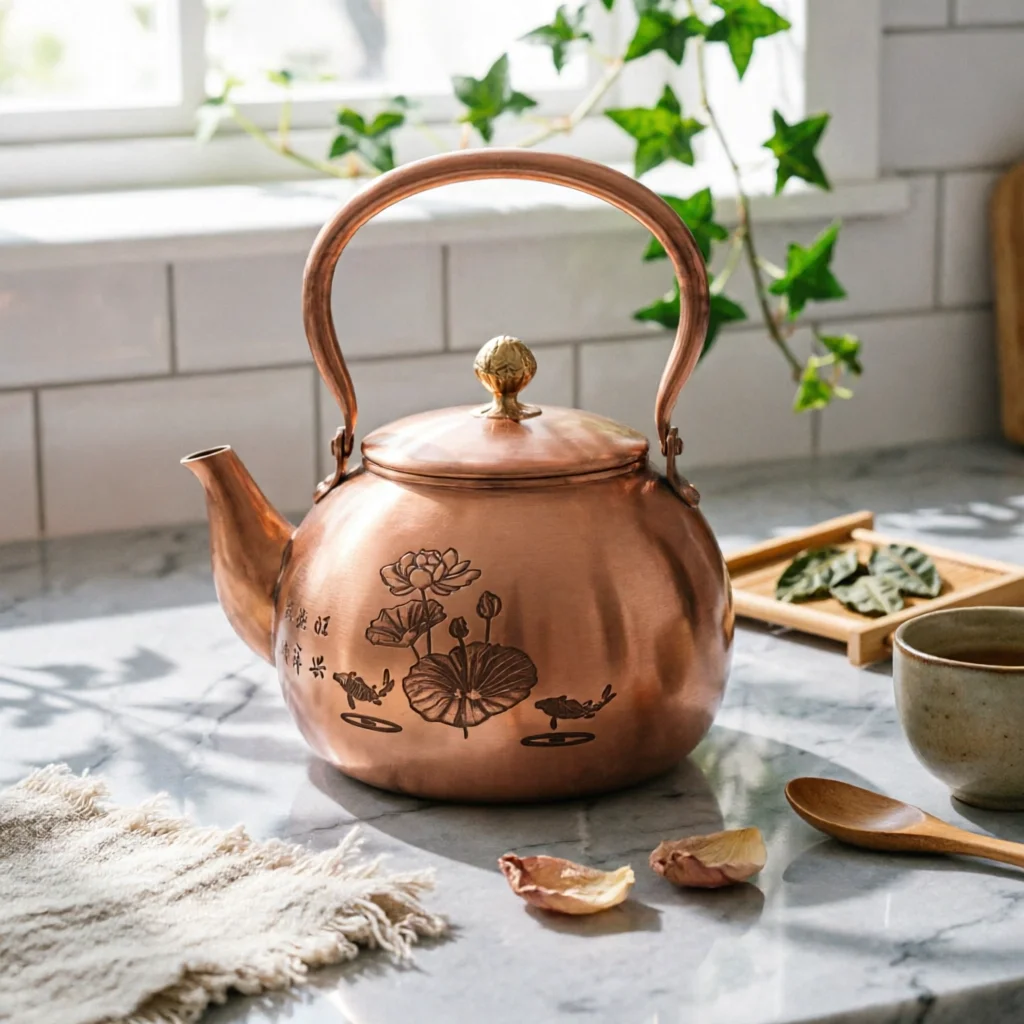 Copper Tea Kettle Traditional Tea Kettle with Lid Teapot Long-Lasting Cookware Coating-Uncoated for Home
