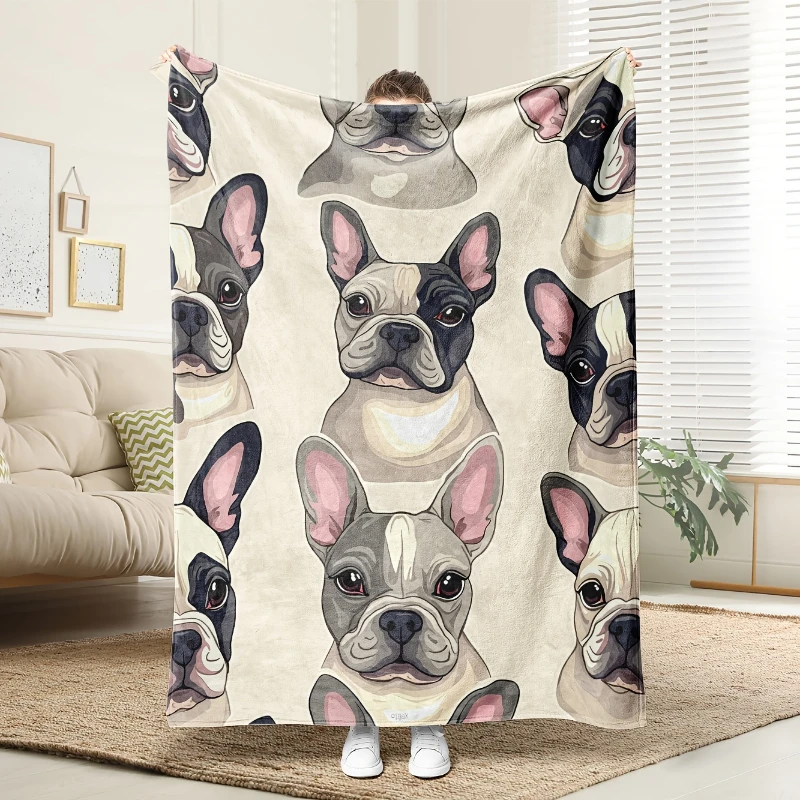 French Bulldog Portrait Full Print Throw Blanket,Warm Sofa,Bed Rest Area,Leisure Den,Birthday Dog Enthusiast Gifts