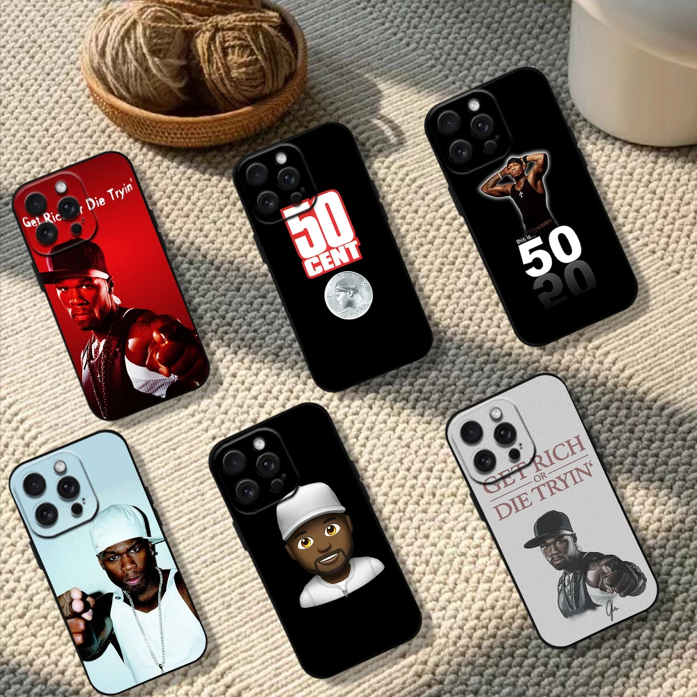 50 Cent Rapper Phone Case For iPhone 11 12 13 14 15 16 Pro Max Plus Black Silicone Soft Case