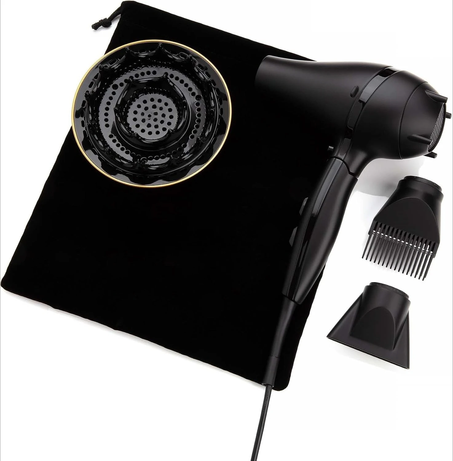 Defrizz Travel Hair Dryer with Large Diffuser - for Curly Hair, Reduce Frizz, 3 Speeds, 3 Heat Settings,