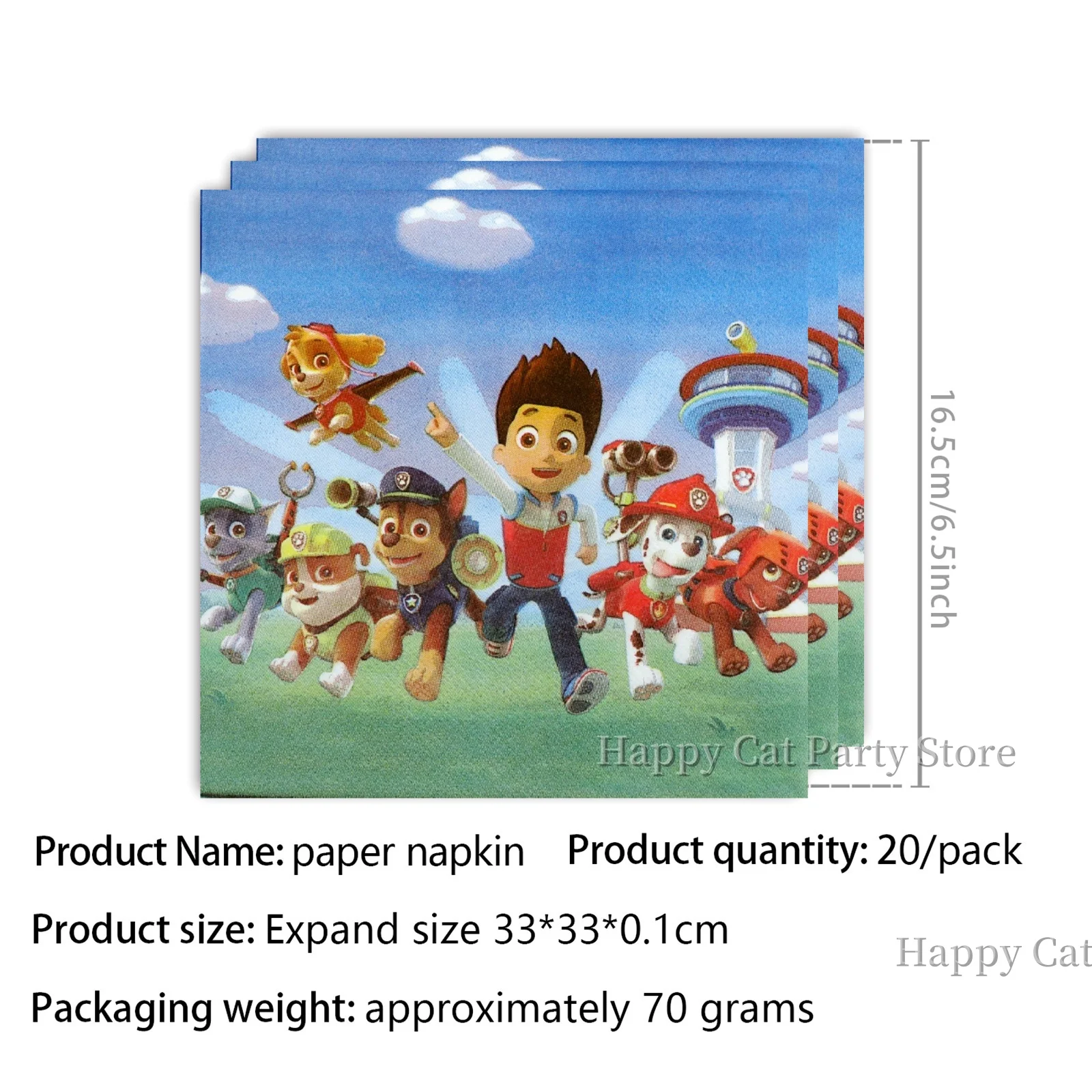 Paw Patrol Tischservietten, Happy Birthday Dekorationsservietten, Paw Patrol Skye Einweg-Papiertücher, Paw Party-Geschenke und Zubehör – Detail 10