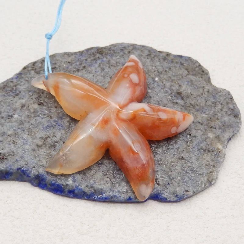 Semiprecious Natural Stone Cherry Agate Carved Starfish Pendant Bead Fashion Jewelry Necklace Accessories 49x46x9mm 14g