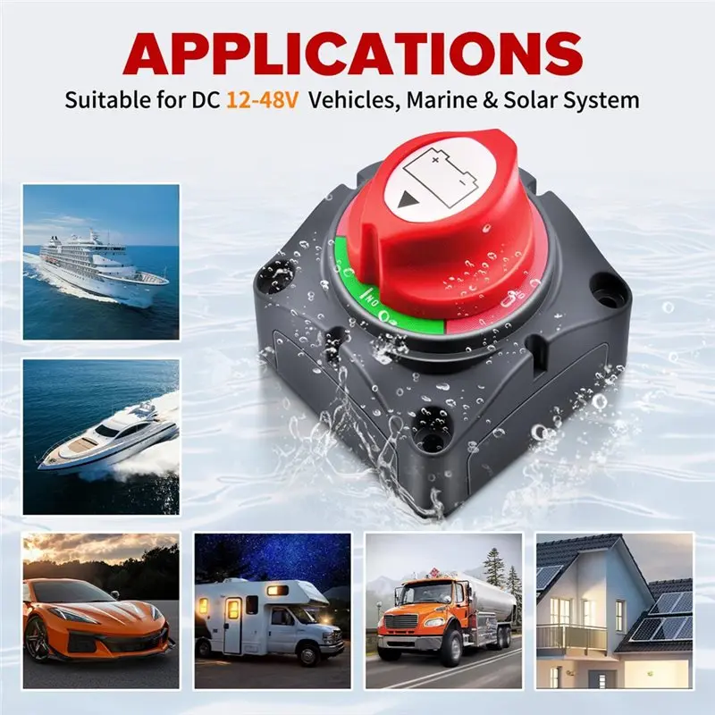 A99F-Battery Disconnect Switch 275A 12V-48V, On/Off Cut-Off Function For Marine Boat Car RV Truck Vehicle Applications