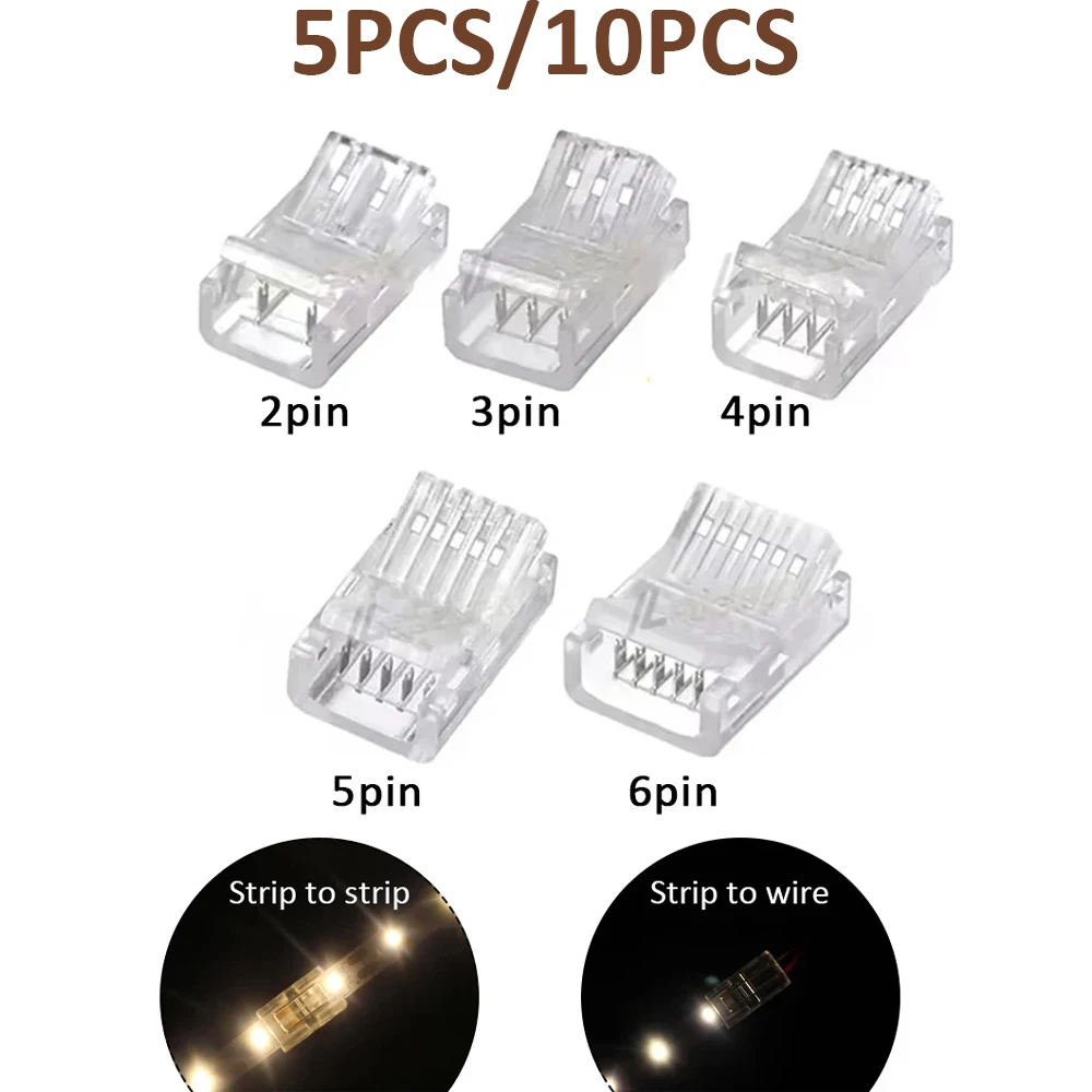 LED Connector 8mm 10mm 12mm 2Pin 3Pin 4Pin 5Pin 6Pin LED Strip To Strip Strip To Wire for SMD LED Strip Light Connectors Buckle