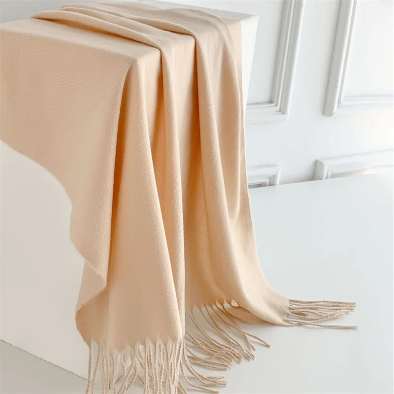 230g Women Solid Scarf Cashmere Pashmina Shawls Tassel Hijab Head Wraps Femme Thin Autumn Winter Tassel Scarves Bandana Designer