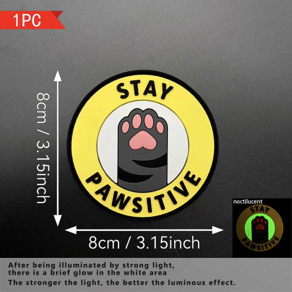 Stay Positive Cat Paw Three-Color Theme 2D Flat Pvc 1 Piece with Luminous Effect, Includes a Soft Surface, Waterproof, Sun-Resistant, Long-Lasting Glow, Student School Bag Outdoor Backpack Soft Rubber Decorative Patch