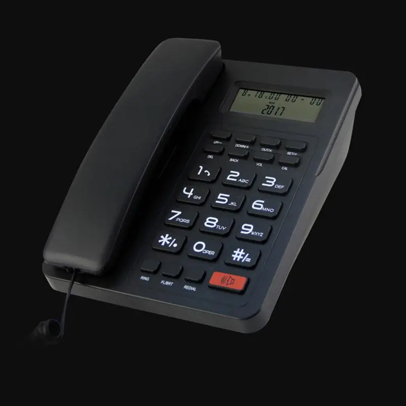 Desktop Corded Telephone Landline Phone with Calculator, Hands-Free Dialing, LCD Display, Adjustable Volume & LCD Brightness