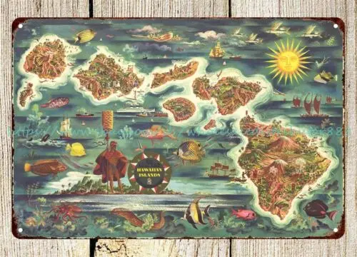 1pcs 1950 Dole Map of the Hawaiian Islands metal tin sign artwork plaque