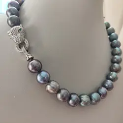 Baroque AAAA+12-11mm Natural Haiti Black Blue Pearl Necklace 925s 16in 18in 20in 22in 24in 35in