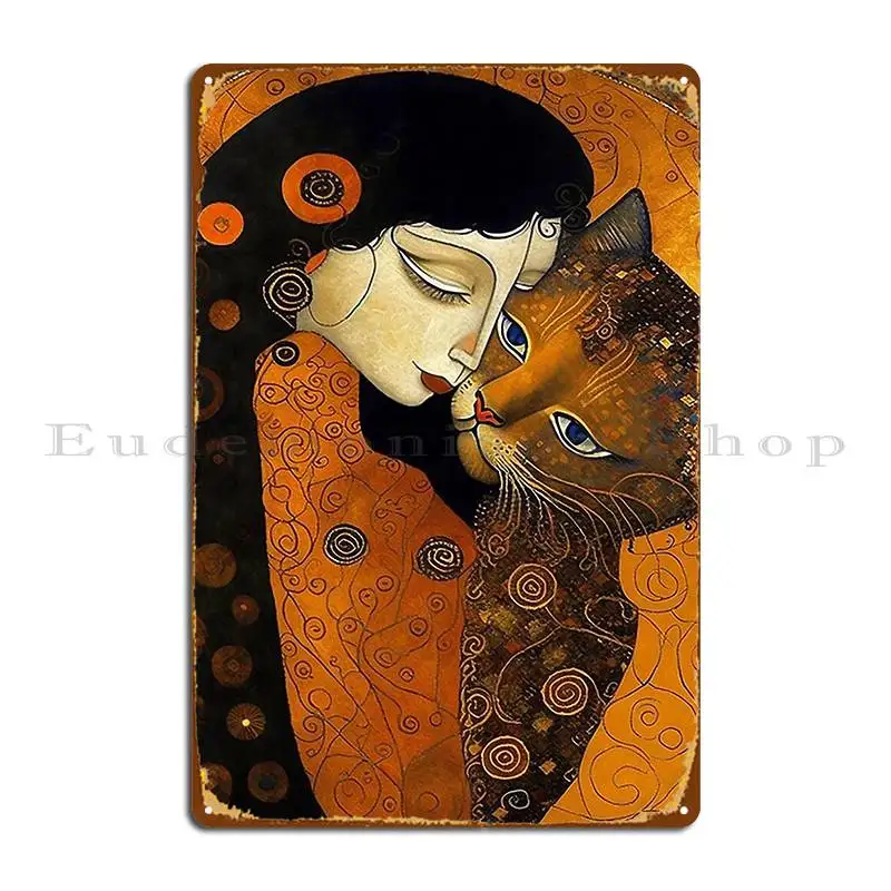 Kiss Cat The Kiss Gustav Klimt Remake For Cat Lovers For Klimt Lovers Metal Sign Garage Custom Design Designer Tin Sign Poster