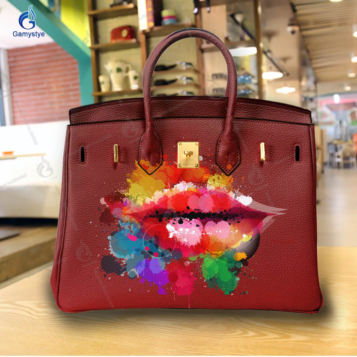 

Hand Draw Colored lips Customize Art Bags Ladies Designer Brand Handbags High Quality Messenger Shoulder Bag Unique personality