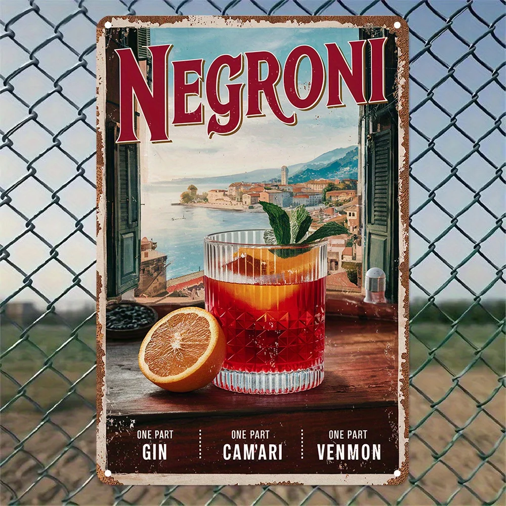 Vintage Negroni Wall Art Sign Retro Bartender Decor with Negroni Recipe Citrus Durable Aluminum Bar Sign for home, Cafe, Office