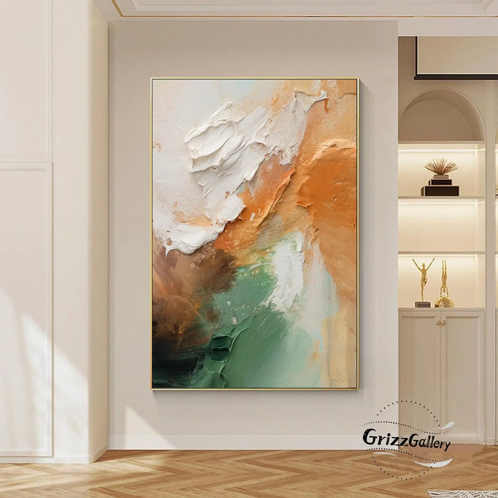 Mhemyo Original Orange Green Abstract Expressionism Hand Painted Oil Painting Large Textured Wall Art For Living Room Home Decor