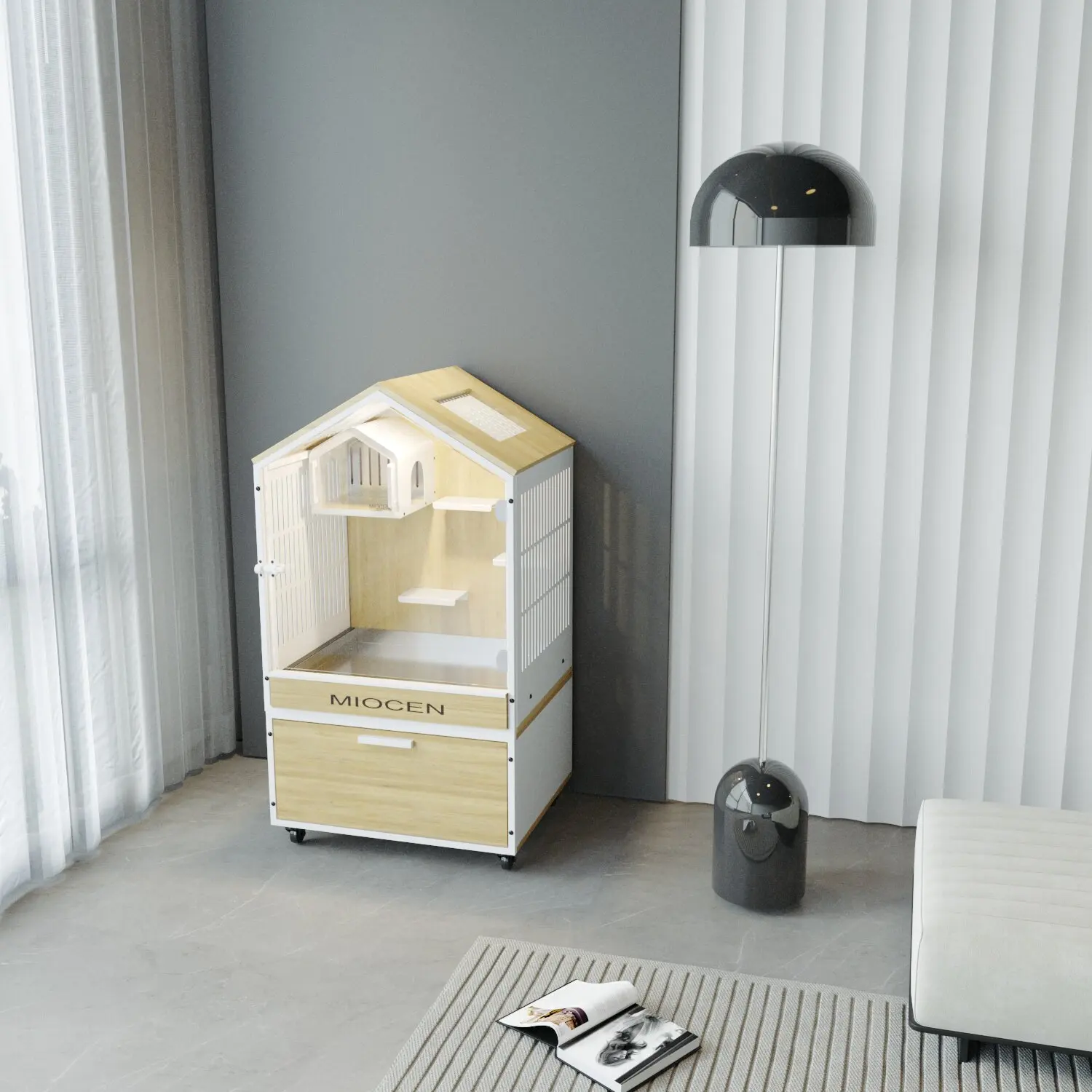 Cage steel and wood combined with anti-gnawing ice nest cooling blind date special double-layer pet