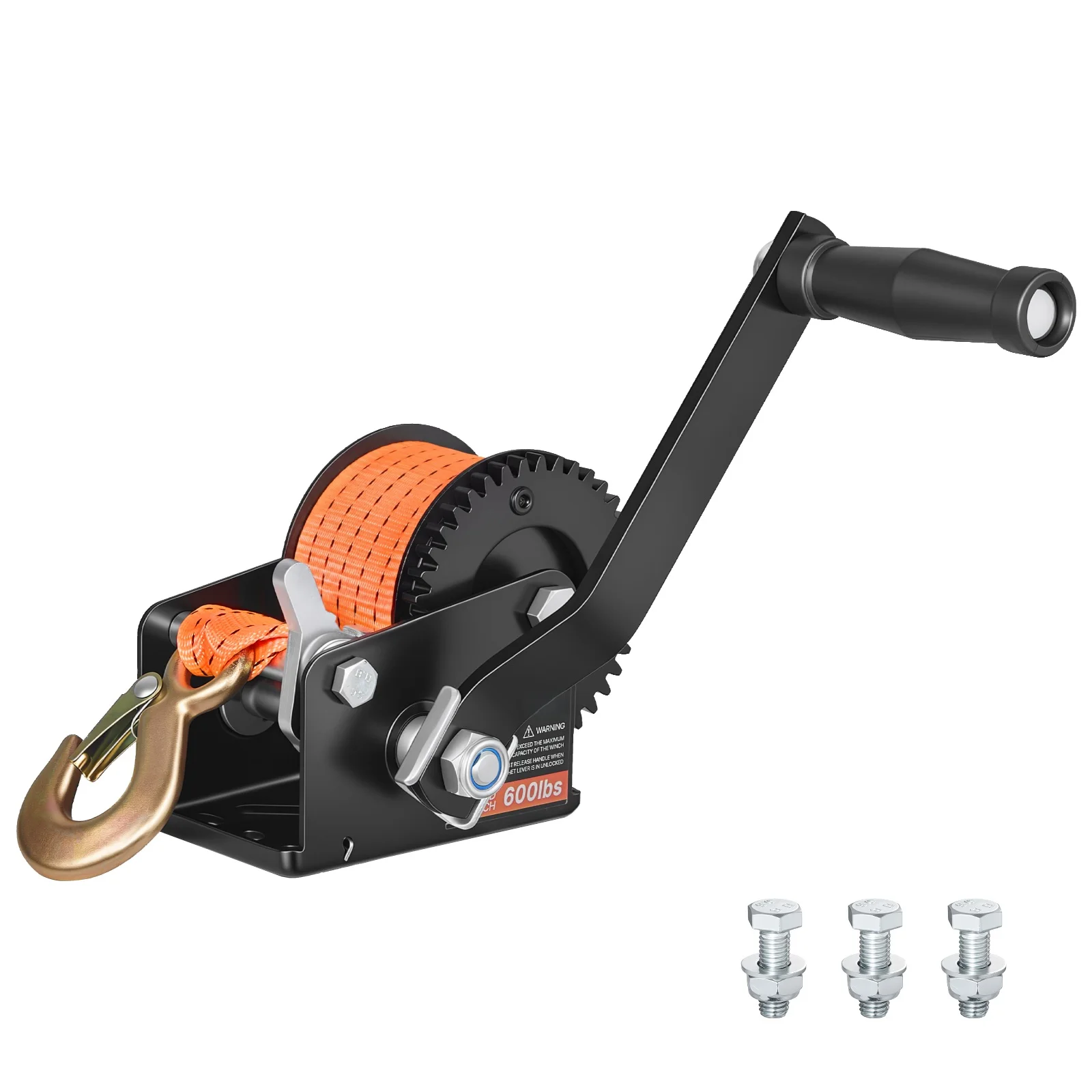 SucceBuy 600lbs/3500lbs Boat Hand Winch Manual Rope Crank with 20ft Polyester Strap & Anti-Slip Handle Gear for Trailer Towing