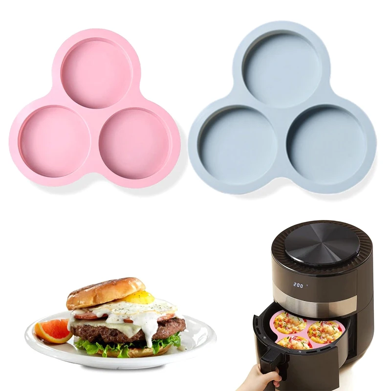 Molde de silicona antiadherente para freidora de aire, forma redonda, 3 cavidades, sartén para huevos, vaporera, herramienta de cocina para huevos fritos