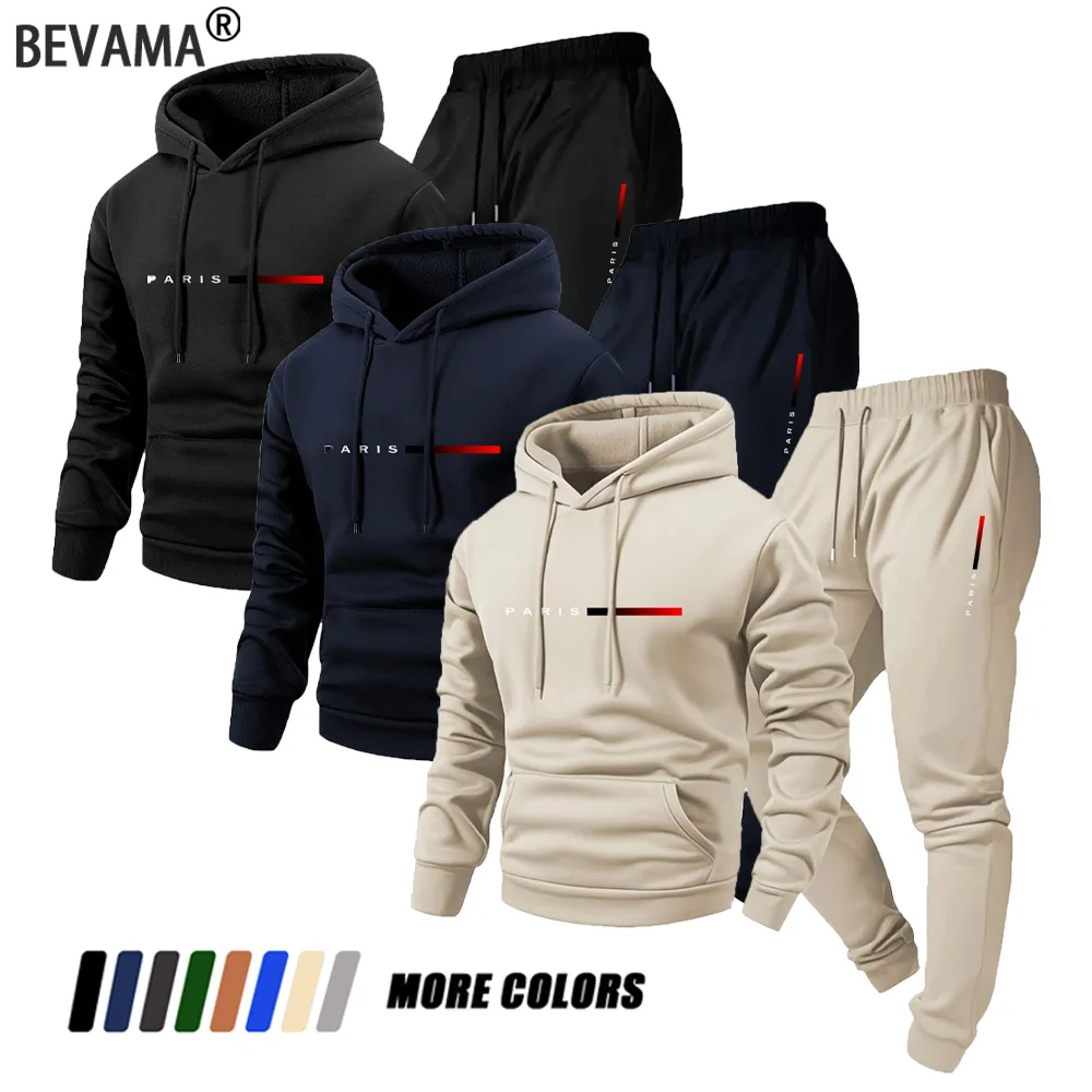

Men's Sports Suit PARIS Letter Print Sweatshirt Suit Autumn and Winter Fleece Hoodie Pants Set Casual Pullover Trousers Sets
