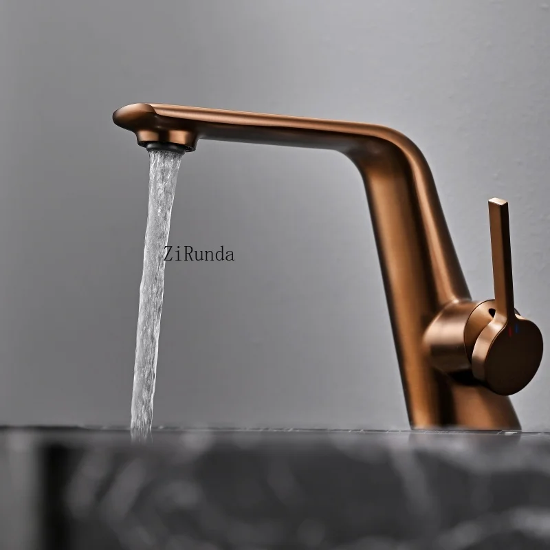 صنبور حوض ذهبي وردي مصقول، خزانة حمام، مياه ساخنة وباردة، جميع صنبور ثقب واحد من النحاس #4