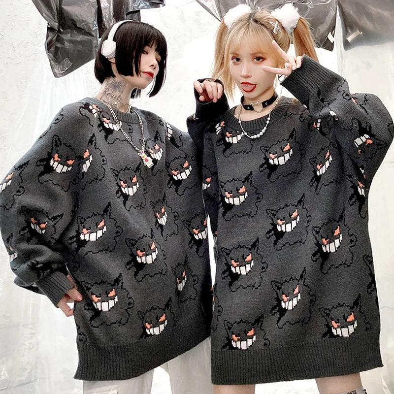 Pull Anime Pokemon Gengar pour femme, pull à motif Harajuku, style coréen, pulls chauds, mode automne et hiver, chaud