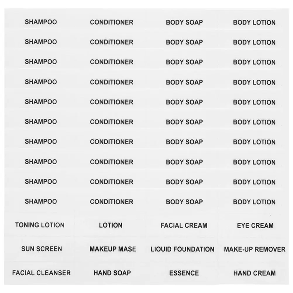 

20 листов водонепроницаемых самоклеящихся этикеток из ПВХ для косметических бутылок, для дозаторов шампуня, дорожных средств по уходу за кожей