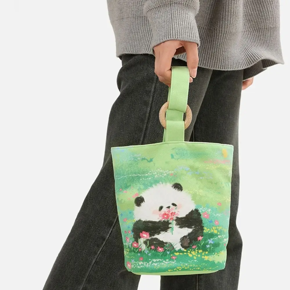 Large Capacity Cute Panda Bucket Bag Cute Korean Style Lunch Bag Mummy Bag Tote Bag Canvas Handbag Women