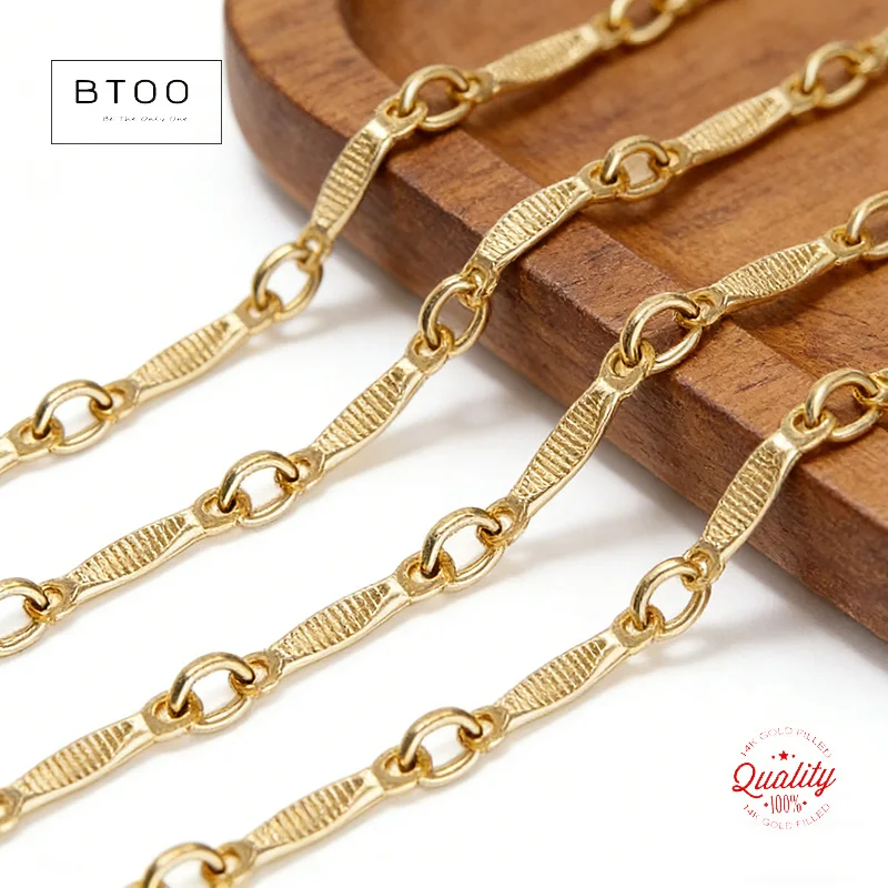 14K Gold Filled 1.3mm Textured Dapped Bar Chain Unfinished Chain Minimalist Gold Jewelry Chain for DIY Accessories Chain