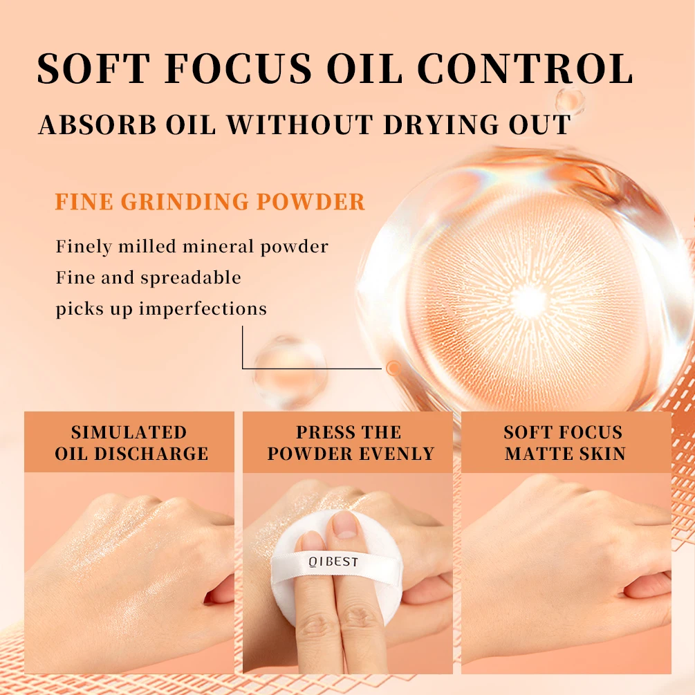 QIBEST プレストパウダー オイルコントロール ロングラスティング フェイスセッティングパウダー コンパクトパウダー フルカバレッジ コンシーラー メイクアップベース ファンデーション
