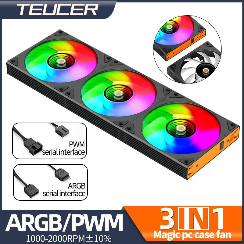 Teucer JM-4 12cm PC Case Fan Mirror Cycle Light Effect 3in1 Magic Wireless Stitching Low Noise CPU Radiator Cooling Ventilador