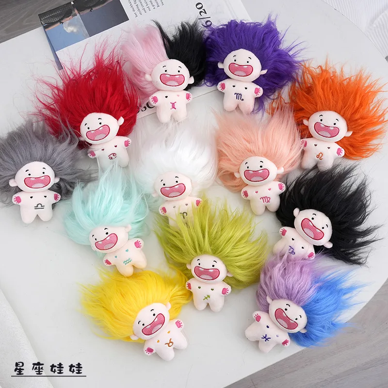 

Прочный плюшевый брелок 12 см: Мягкая игрушка-символ зодиака с длинными волосами, милый мультяшный кулон для ключей и украшения сумок
