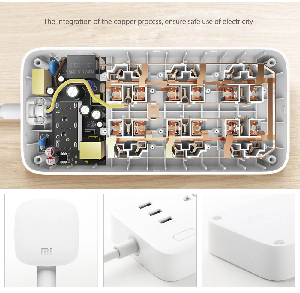 Xiaomi Mi mijia ciabatta 1.8m(5.9ft) 6 prese 10A 250V 2500W 3USB porta 5V 2.1A ricarica rapida protezione da sovraccarico di alta qualità