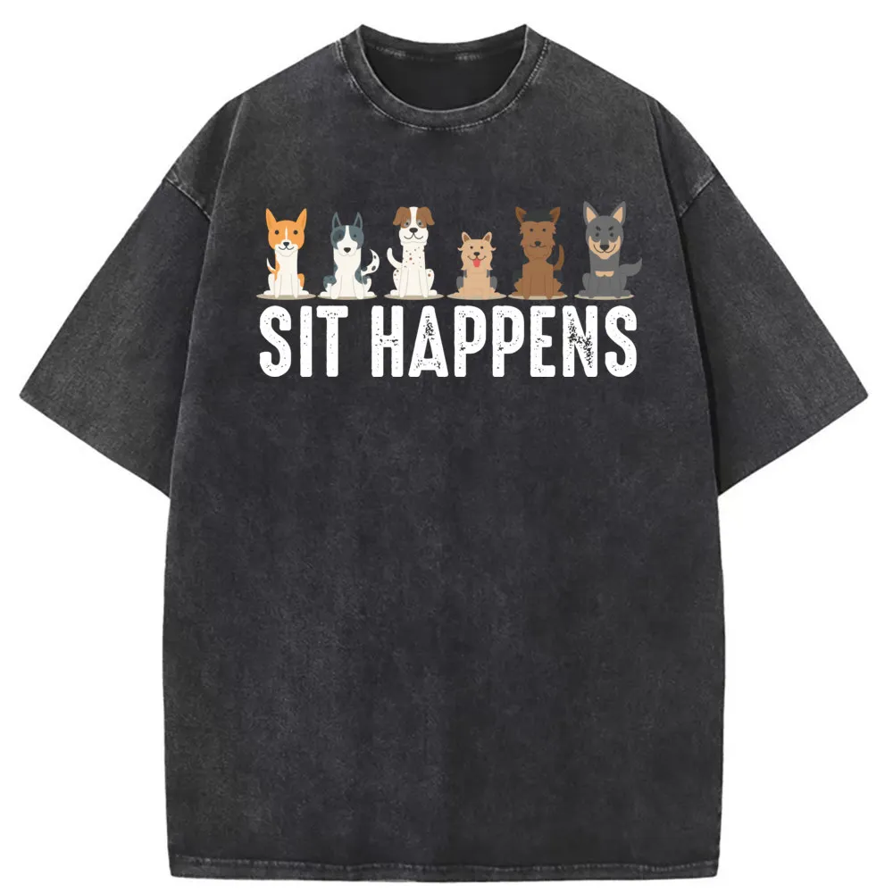 Sit Happens Dog Graphic Man T-shirts Dog Lover Gifts Long Sleeve Tee Shirts Men High Quality Printed Washed Cotton Sweatshirts