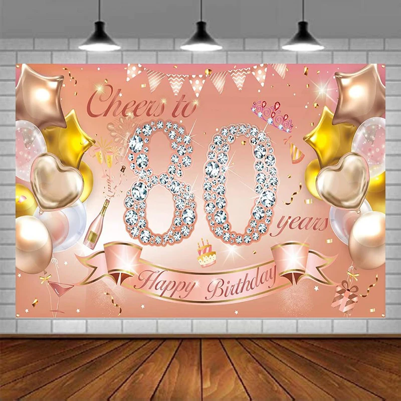 Photography Backdrop Woman 80th Birthday Party Rose Gold Banner Background Outdoor Garden Table Wall Decoration Supplies