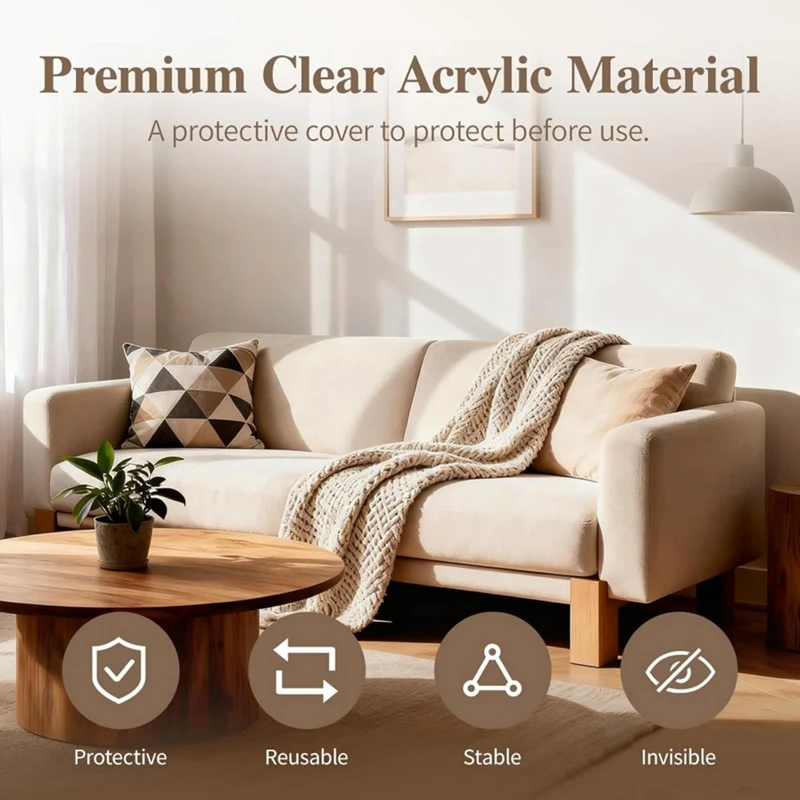 Couch Wall Stopper, Clear Acrylic Wall Spacer for Square Legs Within 3