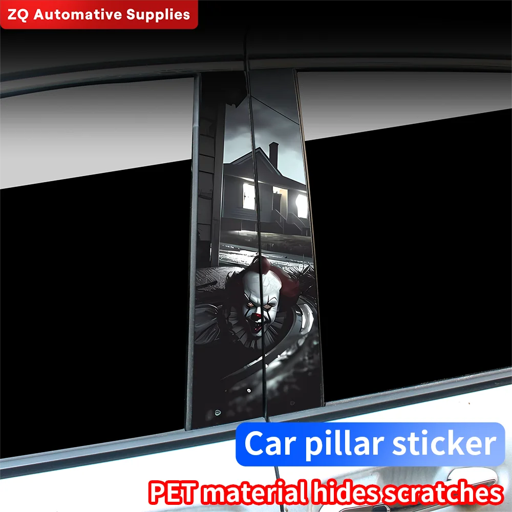 Horror Clown Car Stickers Car B-pillar Vinyl Decal Waterproof Auto Center Pillar Sticker Cover Scratches Vehicle Decor Accessory