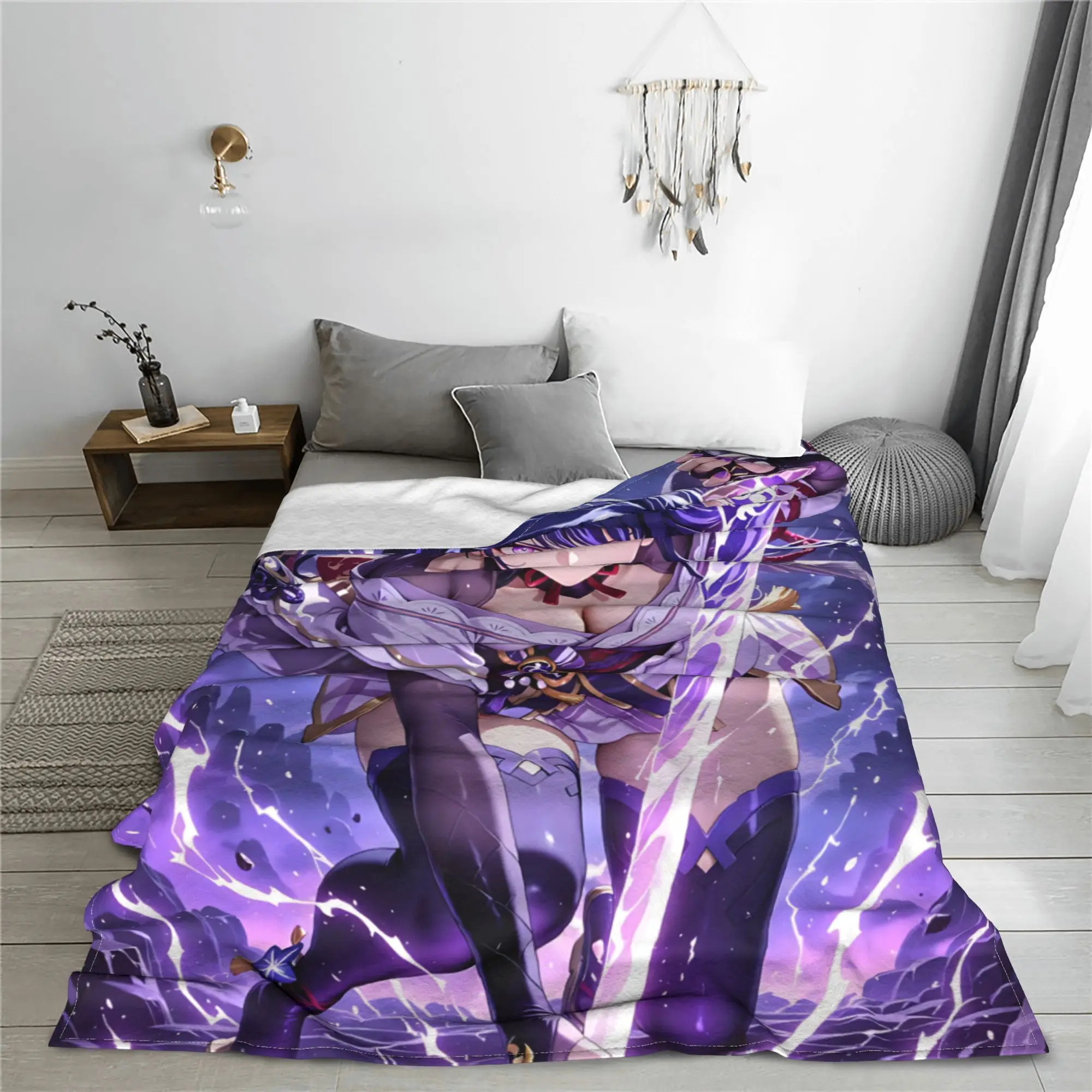 1PC home Cutecore Genshin Impacts Raiden Shogun  Blanket Super Cosy Plush Home Living Room Sofa halloween