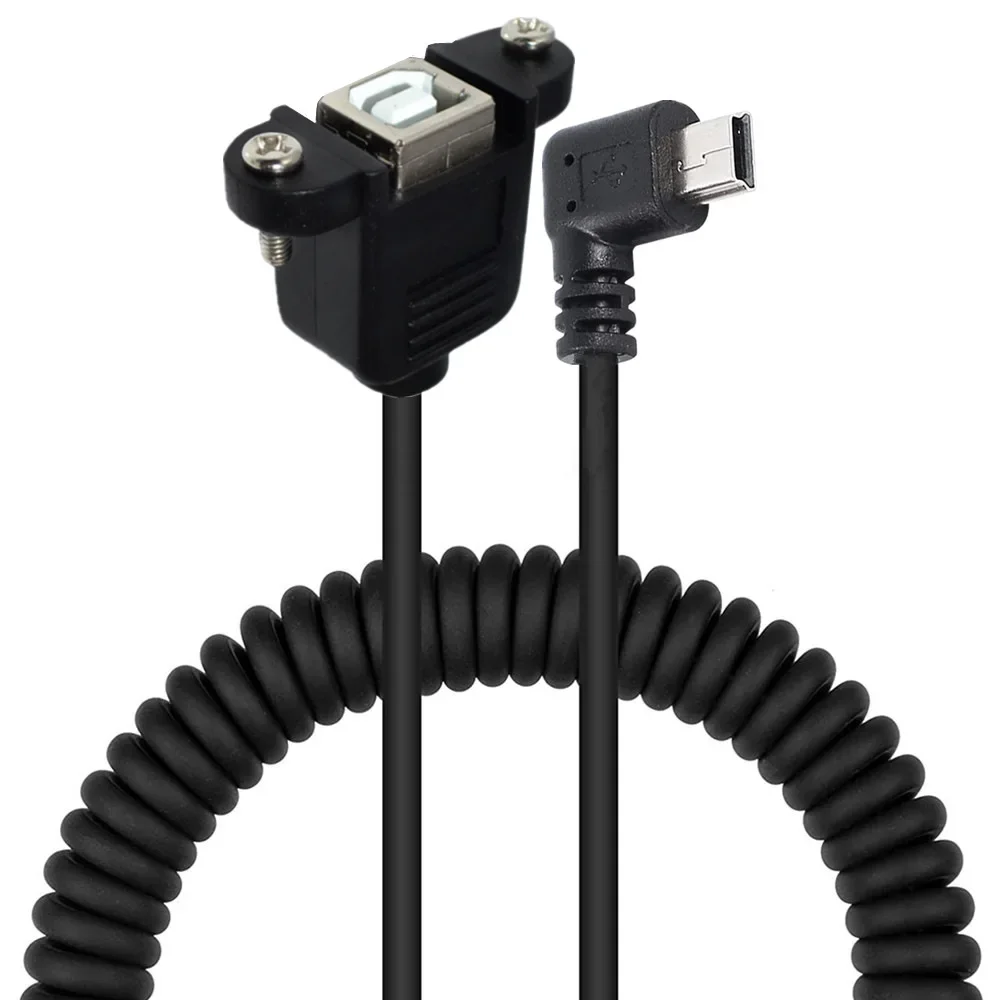 Kabel Teleskopik Pegas Siku USB Mini 5pin Jantan Ke USB Tipe B Betina dengan Dudukan Panel Telinga Kabel Melingkar Regang Fleksibel